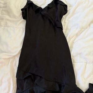 Wilfred Asymmetrical Black Dress with Ruffle Detail